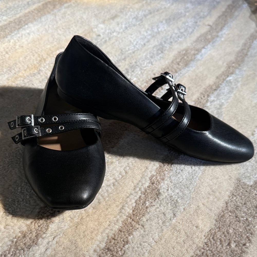 Report Black Double Strap Flats